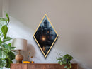 Spooky Haunted House Wall Art, Halloween Home Decor, Haunted House Painting, Diamod Shaped Wall Art