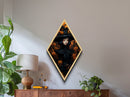 Goth Girl Witch with Pumpkins Diamond Shaped Art Canvas Embossed Print Halloween Aesthetic Victorian Wall Decor Dark Fantasy