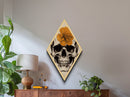 Floral Skull Diamond Shaped Art Canvas Embossed Print Halloween Skeleton Flowers Vintage Style Gothic Macabre Anatomy Wall Art