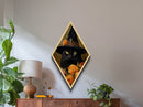 Black Cat With a Witch's Hat, Diamond Shaped Canvas Art Print, Halloween Painting Decor