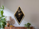 Gentleman raccoon in antique attire holding rose bouquet, gothic romance Diamond Shaped Art, Canvas Embossed Print Halloween display