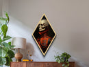 Regal Skull in Golden Crimson Suit Diamond Shaped Art Canvas Embossed Print Gothic Aristocratic Halloween Macabre Style