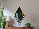 Ghost in Retro Arcade Room Diamond Shaped Art Canvas Embossed Print Spooky Halloween Nostalgia Vaporwave Haunting Wall Decor