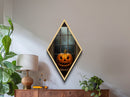 The Jack O Lantern In The Window, Diamond Shaped Canvas Embossed Art Print, Funky Dark Academia Wall Art