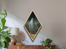 Desert Ghost Holding Robes Diamond Shaped Art Canvas Embossed Print Spooky Western Halloween Surreal Landscape Wall Art