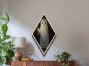 The Ghost With The Candle, Cute Victorian Dark Academia Oil Painting Print, Diamond Shaped Halloween Wall Art, Midcentury Halloween