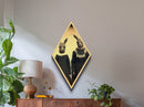 Creepy twin fawn-headed girls in vintage black lace posed in classic Victorian Diamond Shaped Art Canvas Embossed Print dark academia style