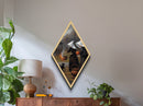 Midnight fire ceremony with witches and cauldrons Diamond Shaped Art Canvas Art Print styled in dark academia and gothic Halloween magic