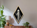 Spooky Ghost With Candle, Midcentury Modern Art, Canvas Embossed Art Print, Diamond Shaped Decor