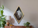 The Ghost On The Stairs, Haunted Mansion Oil Painting Print, Diamond Shaped Halloween Wall Art