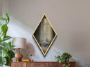 Diamond Shaped Art Cozy Ghost by Window Canvas Art Print, Gothic Autumn Spirit Decor, Dark Academia Haunted House Halloween Artwork