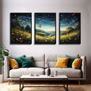 Wildflower Meadow. Wildflower Art, Canvas Print, Butterflies, Wall Art, 3 Piece Wall Art, Country Home Decor, Indie Room Decor, Room Decor