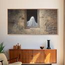 The Ghost In The Window, Funny Halloween Art, Ghost Print, Framed Canvas Art