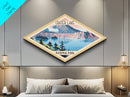 Crater Lake National Park Diamond Shaped Adventure Poster Art Wall Art Art Print, Canvas Wall Art, Travel Gift, Oregon Travel Art