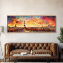 Eiffel Tower Abstract Paris France Panoramic Framed Canvas Print, Van Gogh Inspired Original Painting, Colorful Wall Art