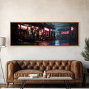 Panoramic Tokyo Streets Wall Art, Framed Canvas Print, Retro Style Japanese Painting, Winter Decor, Panoramic Art, office décor, room décor