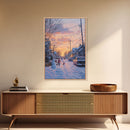 Cozy Neighborhood Christmas Evening with Snowmen and Festive Lights, Perfect for Framed Canvas Print and Holiday Wall Art