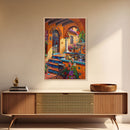 Colorful Mediterranean Courtyard Framed Canvas Print Spanish Tile Art Best Gift Idea Home Decor Above Sofa Wall Art Bright Seasonal Decor