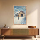 Cowboy Walking in Snow Scene Framed Canvas Print - Moody Landscape Art for Winter Home Decor 2024 Rustic Winter Wall Art