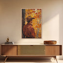 Cowboy in Autumn Forest Framed Canvas Print - Rustic Fall Wall Art Perfect Gift Idea 2024 Country Decor - Moody Landscape Art