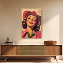 Retro 50s Style Cowgirl Wall Art, Framed Canvas, Vintage Style 50s Art, Fall or Christmas Wall Art