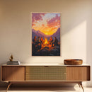 Red Barn at Fall Sunset Framed Canvas Print, Warm Autumn Landscape with Cows in Pasture, Perfect Wall Art for Country and Farmhouse Homes