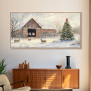Christmas Barn Snow Sheep Canvas Print Christmas Farmhouse Decor Rustic Christmas Wall Art Framed Canvas Print Christmas Outdoor Decor