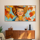 Cowgirl Having A Cup Of Joe, Framed Canvas Print, Farmhouse / Western Rustic Charm, Seasonal Art Piece to Warm Up Your Home Decor This Fall