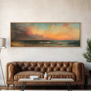 North Beach at Sunset, Framed Canvas Print, Beautiful Panoramic Seascape Painting, Boho / Minimalist Home Decor, Rustic Beach Art