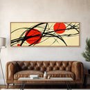 Sun Streaks - 3 Red Suns with Black Streams, Framed Canvas Print, MCM Style Geometric Abstract Wall Art