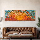 Wood Framed Mid Century Modern Wall Art - Sunset Mosaic Tiles Print - Horizontal Modern Wall Art - Panoramic Above Bed Decor - Boho Wall Art