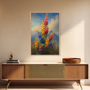 Vintage Style Canvas Print Oil Painting of Wild Flowers On A Mountain Landscape, Framed Canvas, Antique Style Wall Art, Painting of Flowers