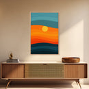 MCM - Mid Century Modern Framed Canvas Print of a Sunset, Gradient Painting Print, Vintage Landscape Art