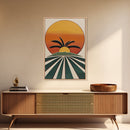 Palm Tree Sunset, Wood Framed Wall Art, Canvas Print, Boho Home Decor, Retro Style Modern Art