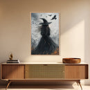 The Witch and her Crows, Framed Canvas print, Spooky Season Halloween Wall Art, Gothic Home Decor, Witch Wall Art, Halloween Art