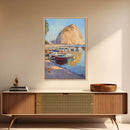 Italian Seaside Village Framed Canvas Print, Sailboat Painting, Italy Painting, Italy Decor, Vacation Gift Idea, Maine Oil Painting, Nautical Home Decor
