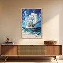 Schooner off the coast of Tripoli, Framed Canvas Print, nautical Decor, Victorian Pirate Art