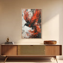 Canvas Print Of a Phoenix Painting, Wood Framed Art, Grunge Decor, Loft Art, Phoenix With Flaming Wings Wall Art
