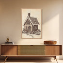 Ginger Bread House Canvas Print - Framed Canvas - Minimalist Christmas Art - Boho Christmas Art - Rustic Christmas Art