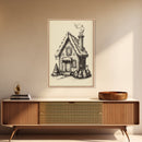 Vintage Gingerbread House Canvas Print - Framed Canvas - Minimalist Christmas Art - Boho Christmas Art - Rustic Christmas Art