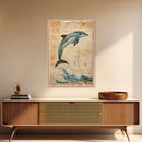 Wabi Sabi Dolphin Print, Framed Canvas Print, Dolphain Painting, Dolphin Print, Nautical Decor, Dolphin Art, Boho Style Minimalist Art