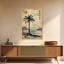 Wabi Sabi Palm Tree Coastal Art Nautical Decor, Framed Canvas Print, Japanese Style Artwork, Palm Tree Painting, Coastal Painting for Living Room