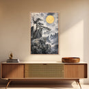 Wabi Sabi Landscape Painting Print - Japanese Style Decor - Japanese Style Art - Bonzai Tree Under a Full Moon