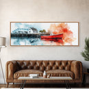 Panoramic Nautical Seacape Painting, Framed Canvas Print - Nantucket Wall Art - Beach House Art - Painting of Nantucket
