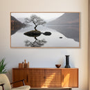 Lone Bonzai Tree On an Island Framed Canvas Print - Ready To Hang Wall Art - Wabi Sabi Landscape Painting - Japanese Style Wall Art