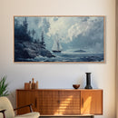 Pirate Ship Off The Coast, Framed Canvas Print, Wood Framed Art, Nautical Decor, Sailboat Painting
