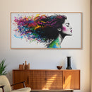 She Has Rainbow Waves in Her Flowing Hair - Portrait of a Woman - Framed Canvas Print - Pop Art - Loft Decor - Statement Piece Art
