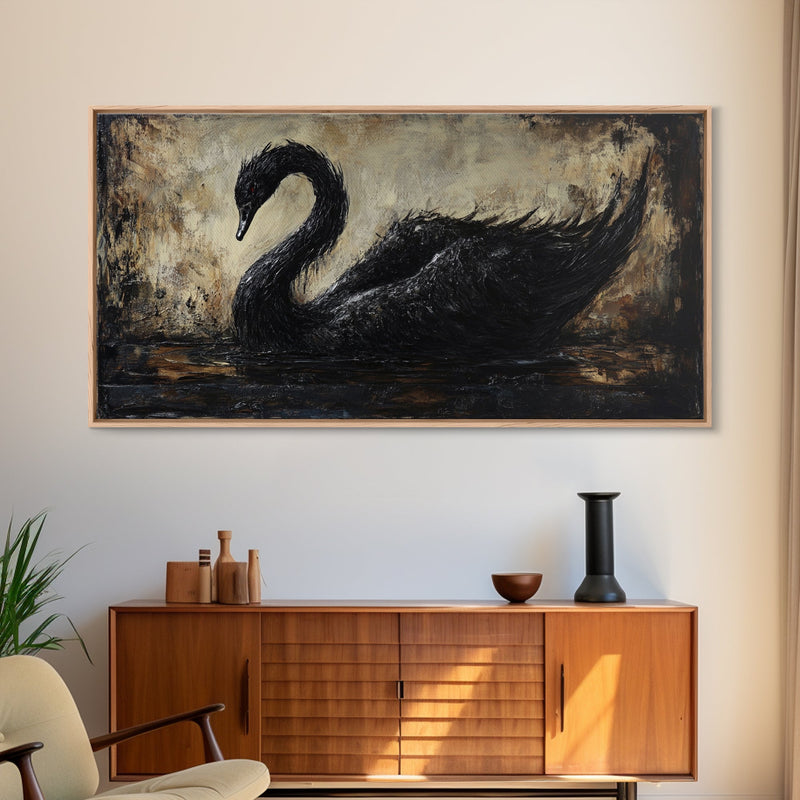 The Black Swan Framed Canvas Print - Goth Decor - Dark Academia Wall A