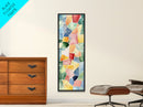 Stained Glass Mosaic Framed Canvas Print Vibrant Moroccan Wall Art Bright Geometric Long Skinny Living Room or Bedroom Decor