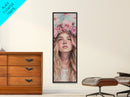 Floral Goddess Portrait Canvas Print Cherry Blossom Painting Feminine Art Bedroom Decor Light Pink Vertical Artwork Boho